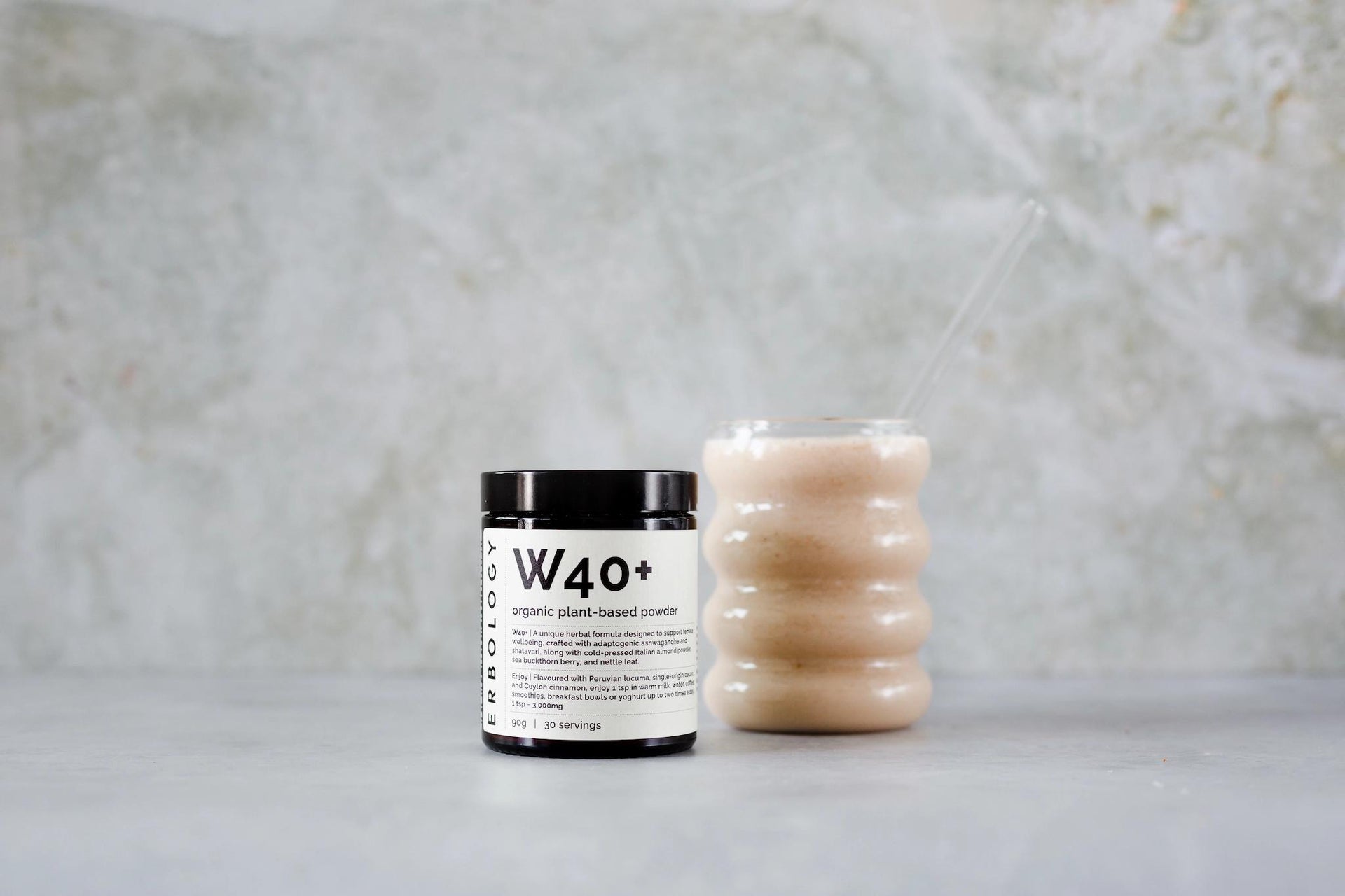 Radiance &amp; Calm Latte with Erbology W40+, creamy coconut, rose-vanilla whisper