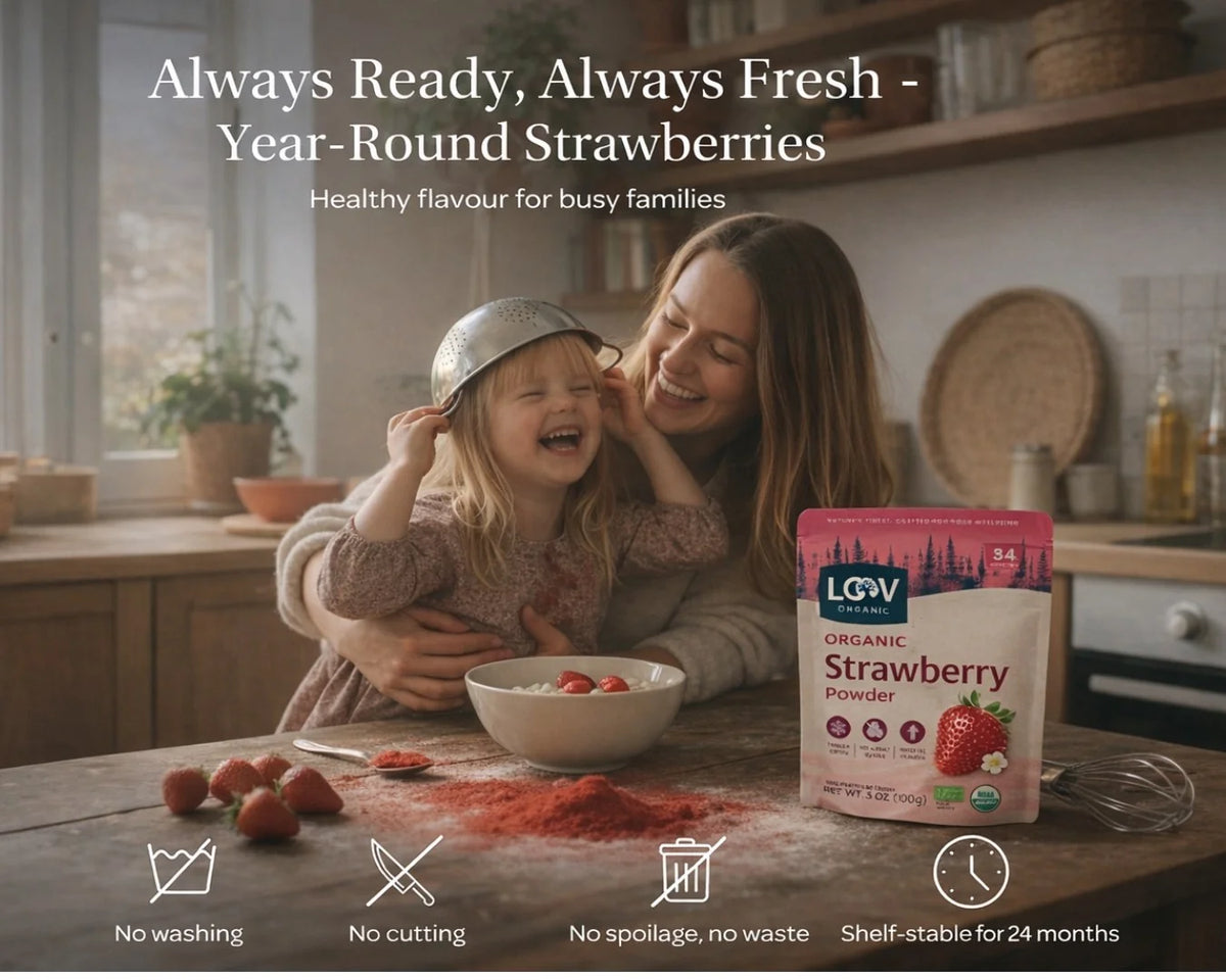 Organic Strawberry Powder - Whole-Fruit Fibre, Polyphenols & Naturally Sweet Nourishment