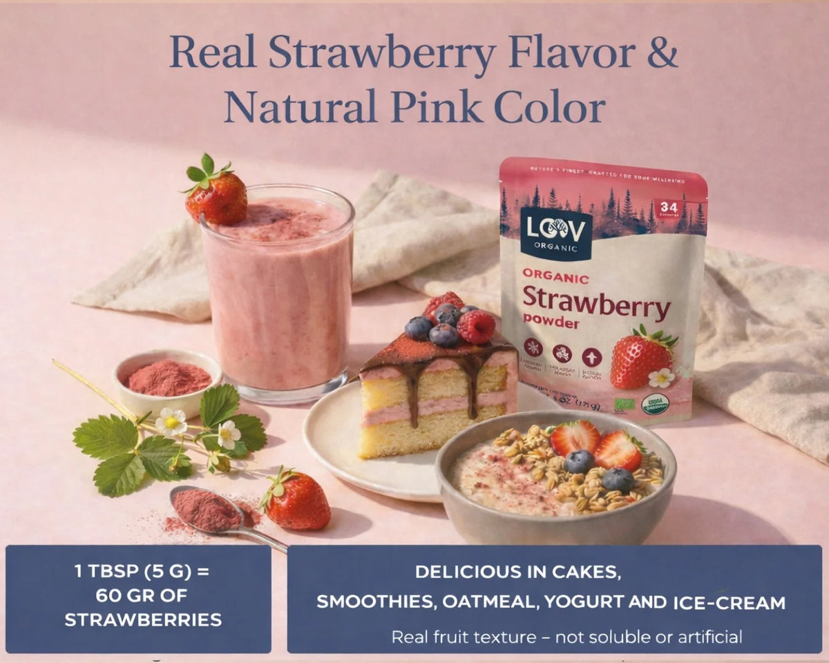 Organic Strawberry Powder - Whole-Fruit Fibre, Polyphenols & Naturally Sweet Nourishment