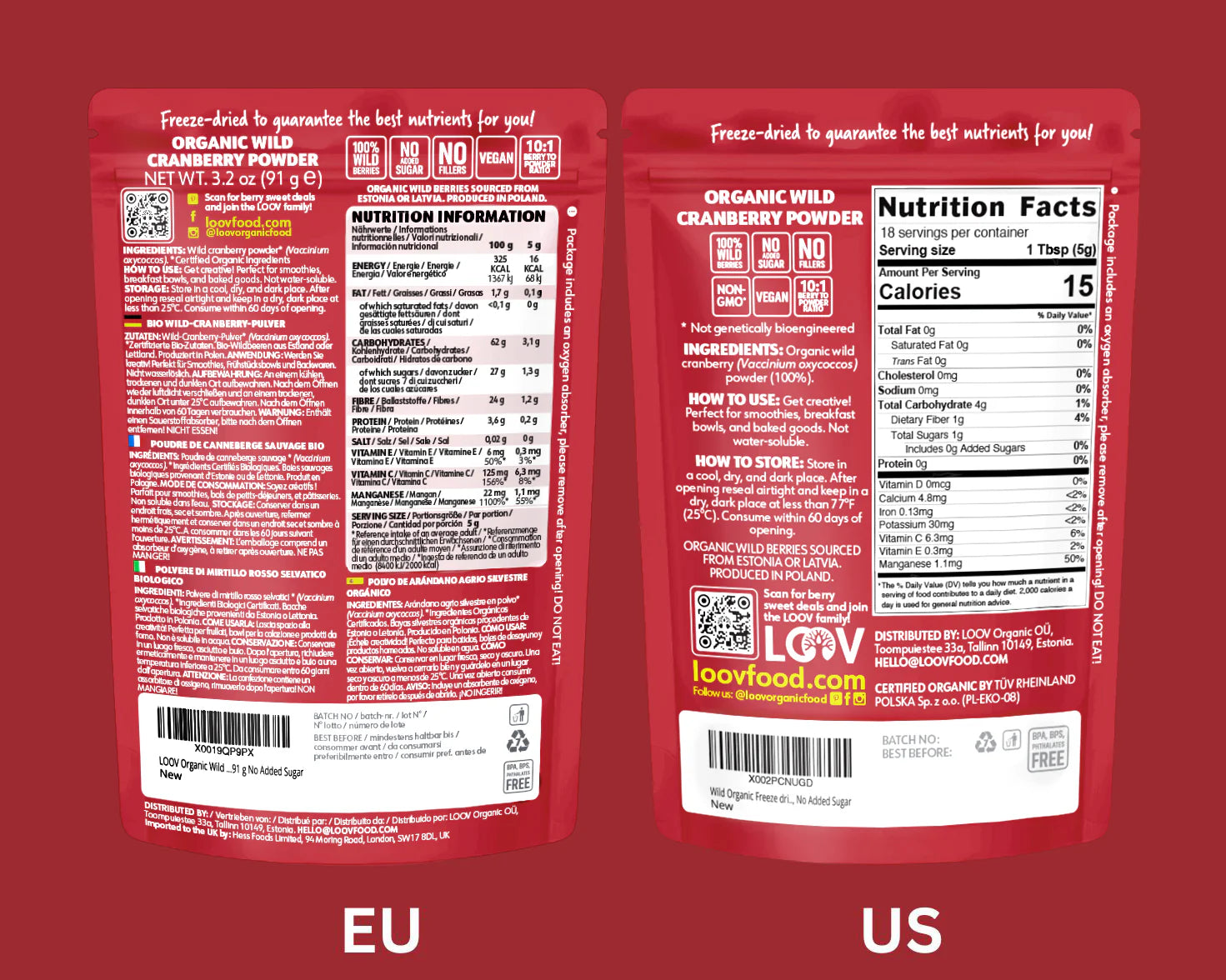 Biologisch cranberrypoeder - gevriesdroogde cranberries
