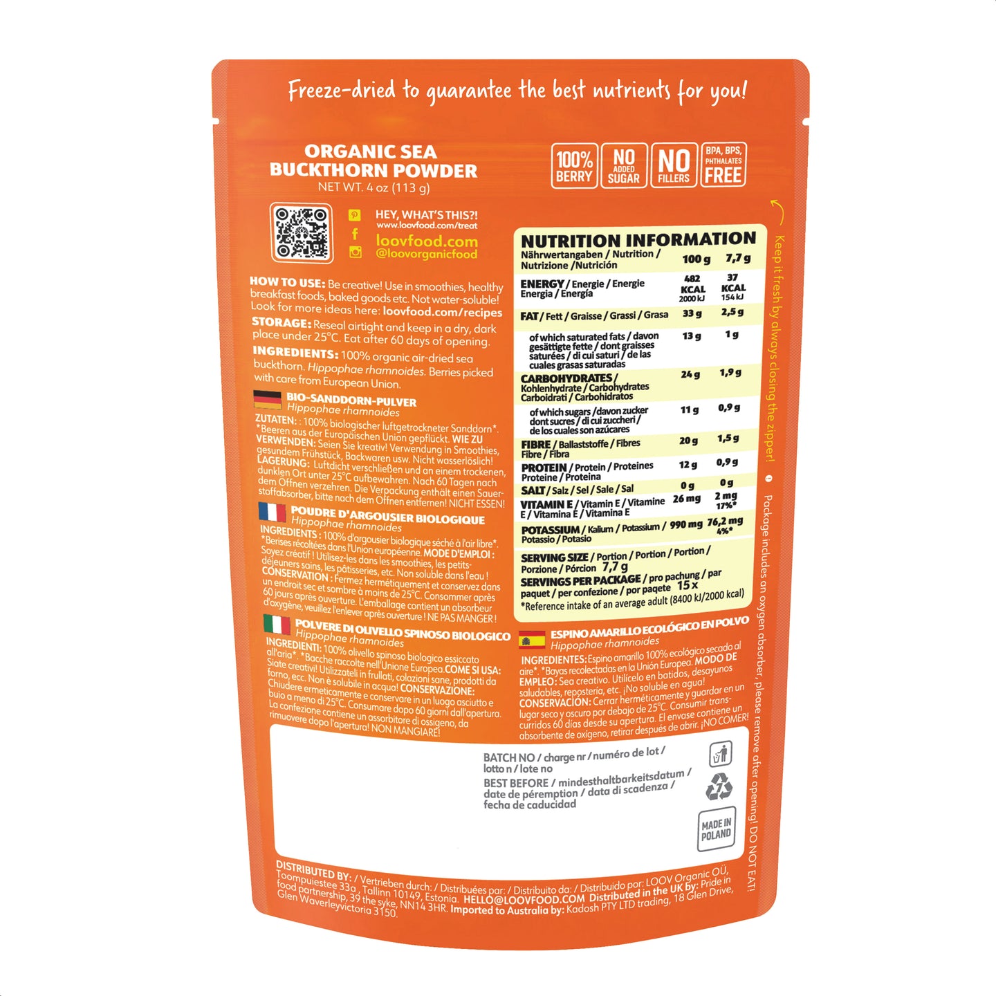 Sea Buckthorn Powder - Organic & Air-Dried