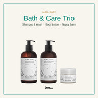 Alma Baby Bath & Care Trio - Shampoo & Wash, Body Lotion & Nappy Balm for Everyday Care - Farmatuur
