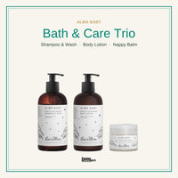 Alma Baby Bath & Care Trio - Shampoo & Wash, Body Lotion & Nappy Balm for Everyday Care - Farmatuur