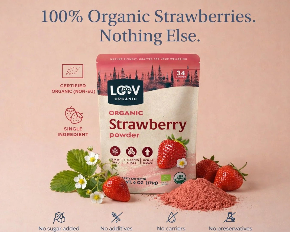 Poudre de fraise bio - Fibres du fruit entier, polyphénols & douceur naturelle - Farmatuur