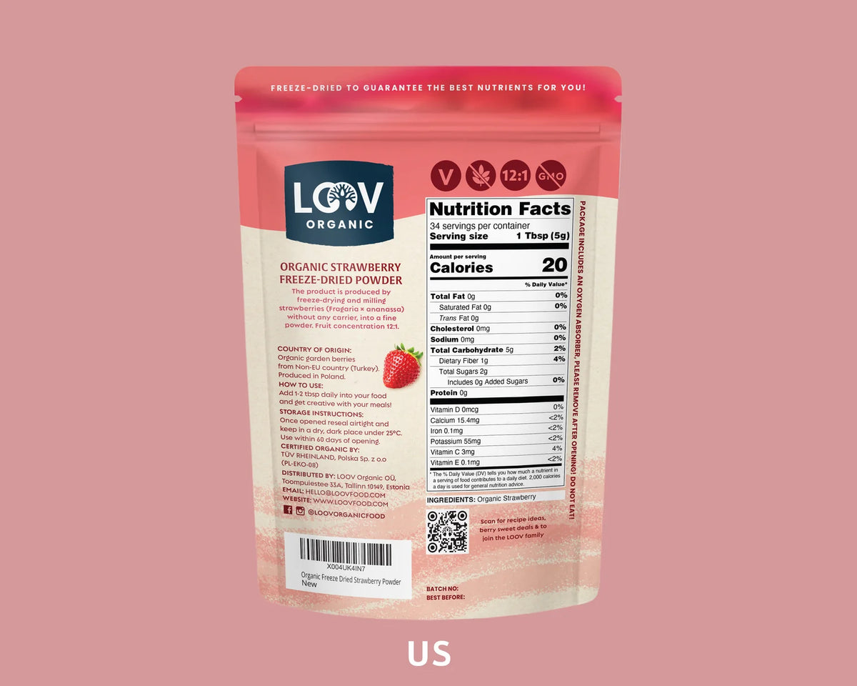 Organic Strawberry Powder - Whole-Fruit Fibre, Polyphenols & Naturally Sweet Nourishment